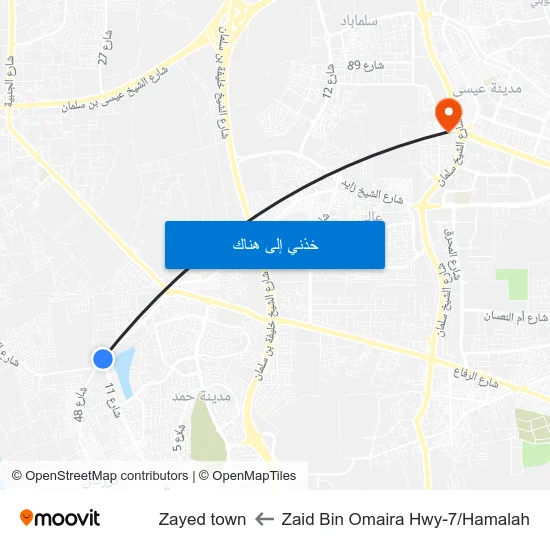 Zaid Bin Omaira Hwy-7/Hamalah to Zayed town map