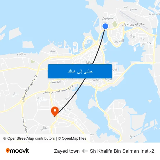 Sh Khalifa Bin Salman Inst.-2 to Zayed town map