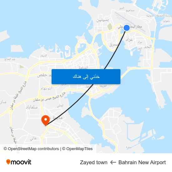 Bahrain New Airport to Zayed town map