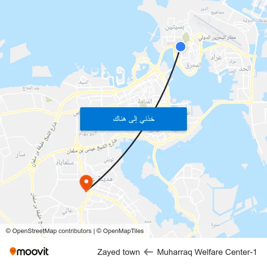 Muharraq Welfare Center-1 to Zayed town map