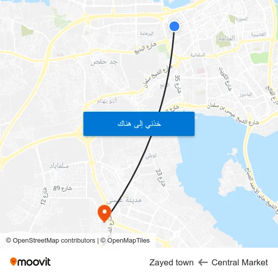 Central Market to Zayed town map