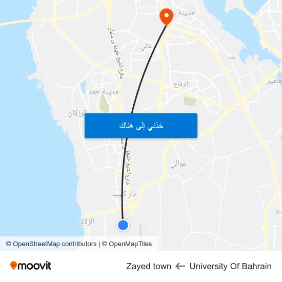 University Of Bahrain to Zayed town map