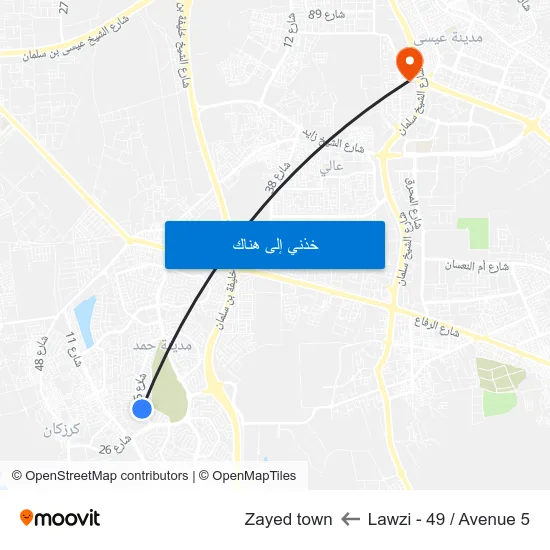 Lawzi - 49 / Avenue 5 to Zayed town map