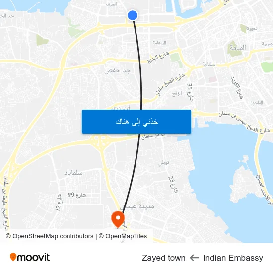 Indian Embassy to Zayed town map