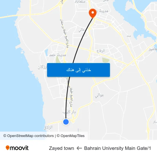 Bahrain University Main Gate/1 to Zayed town map