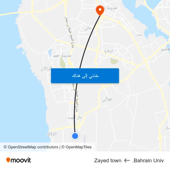 Bahrain Univ. to Zayed town map