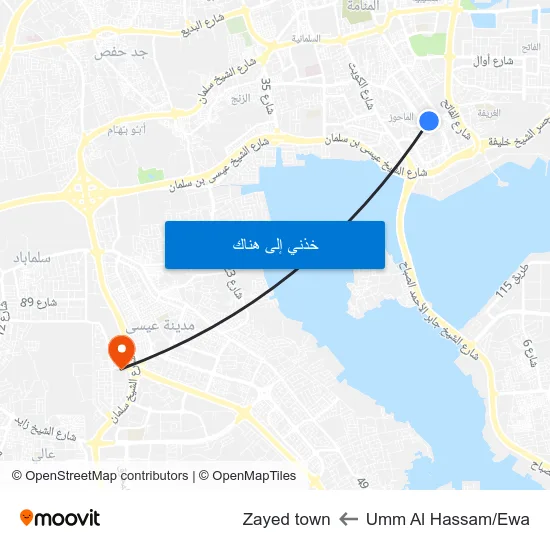 Umm Al Hassam/Ewa to Zayed town map
