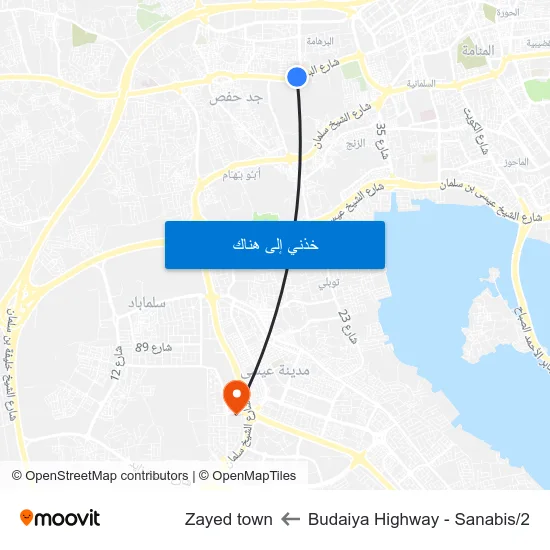 Budaiya Highway - Sanabis/2 to Zayed town map