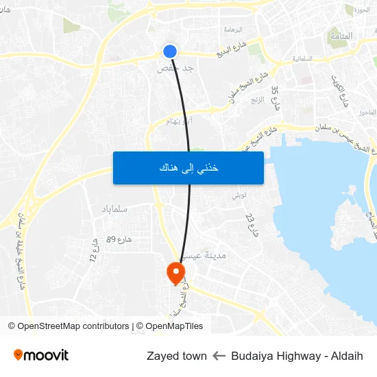 Budaiya Highway - Aldaih to Zayed town map