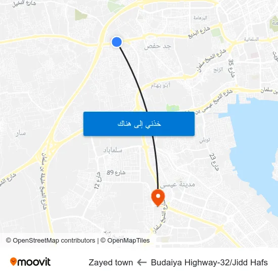 Budaiya Highway-32/Jidd Hafs to Zayed town map
