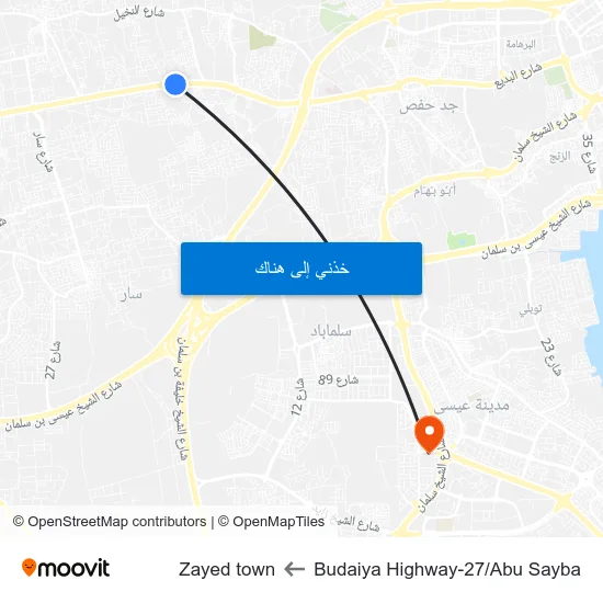 Budaiya Highway-27/Abu Sayba to Zayed town map