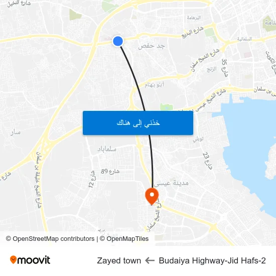 Budaiya Highway-Jid Hafs-2 to Zayed town map
