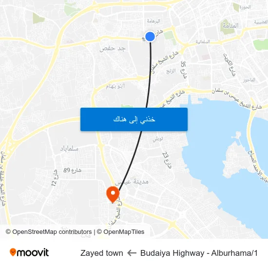 Budaiya Highway - Alburhama/1 to Zayed town map