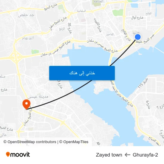 Ghurayfa-2 to Zayed town map