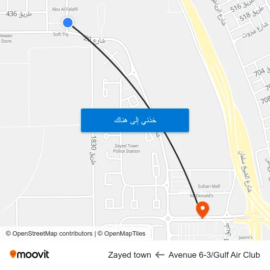 Avenue 6-3/Gulf Air Club to Zayed town map