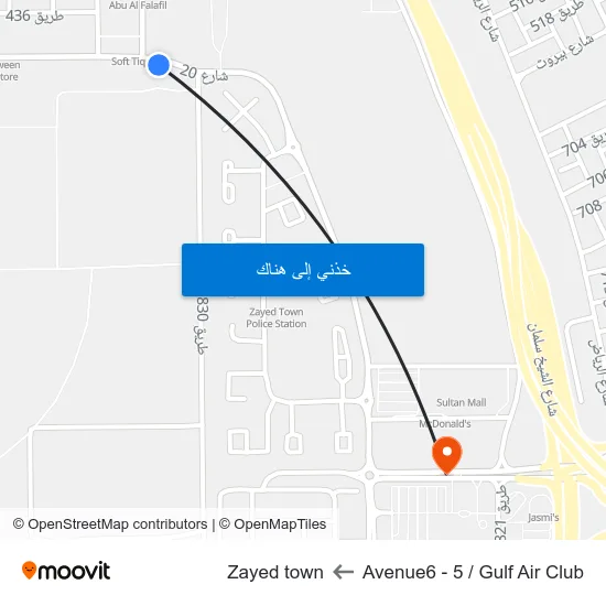 Avenue6 - 5 / Gulf Air Club to Zayed town map