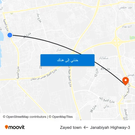 Janabiyah Highway-3 to Zayed town map