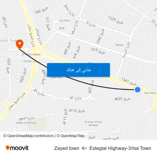 Esteglal Highway-3/Isa Town to Zayed town map
