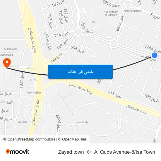 Al Quds Avenue-8/Isa Town to Zayed town map