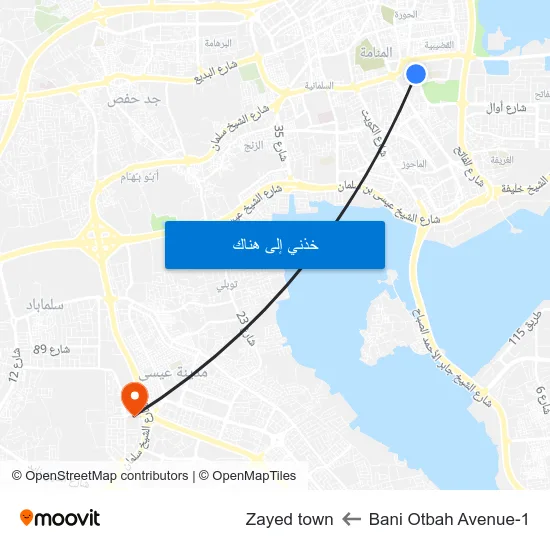 Bani Otbah Avenue-1 to Zayed town map