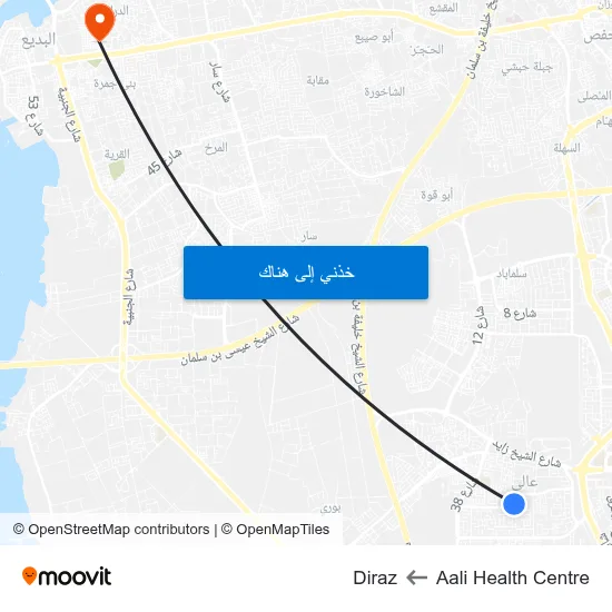 Aali Health Centre to Diraz map