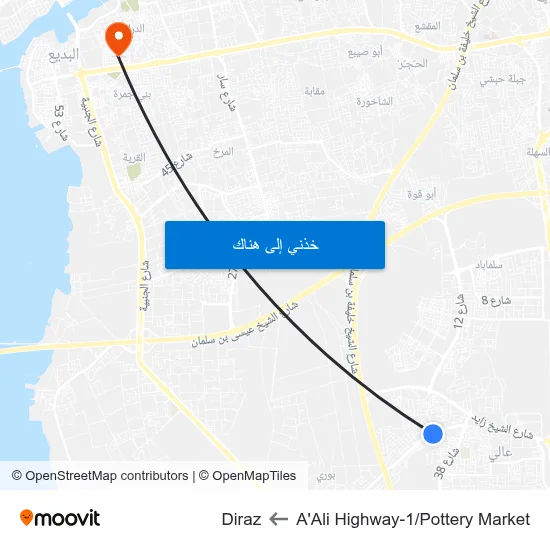 A'Ali Highway-1/Pottery Market to Diraz map