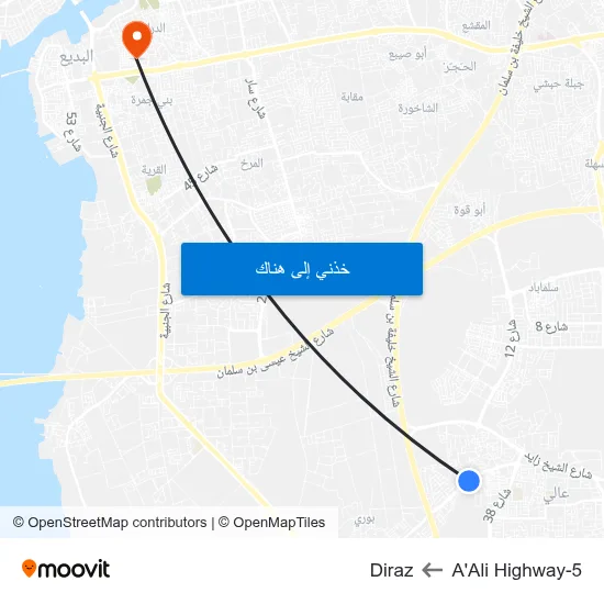 A'Ali Highway-5 to Diraz map