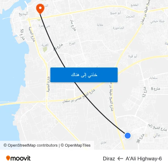 A'Ali Highway-6 to Diraz map
