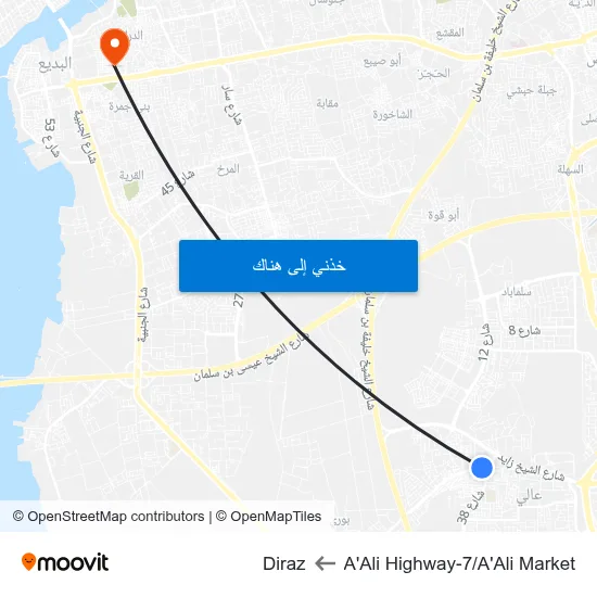 A'Ali Highway-7/A'Ali Market to Diraz map