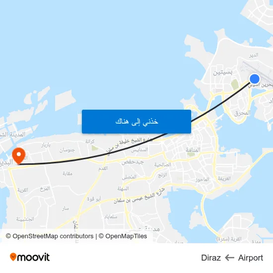 Airport to Diraz map