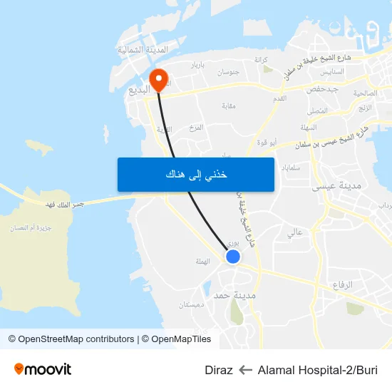 Alamal Hospital-2/Buri to Diraz map