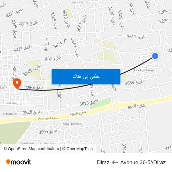 Avenue 36-5//Diraz to Diraz map