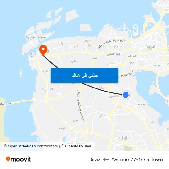 Avenue 77-1/Isa Town to Diraz map