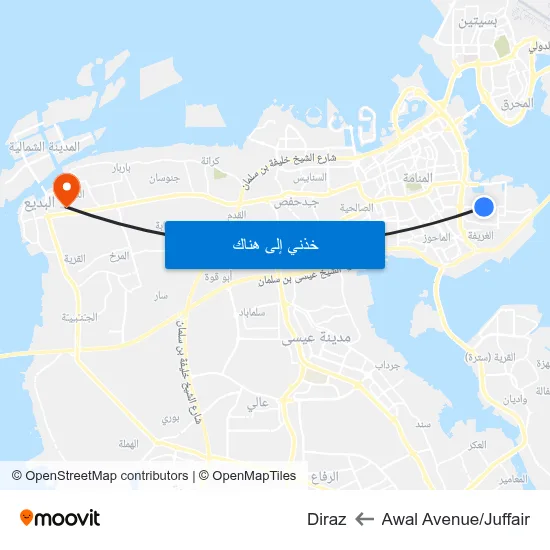 Awal Avenue/Juffair to Diraz map
