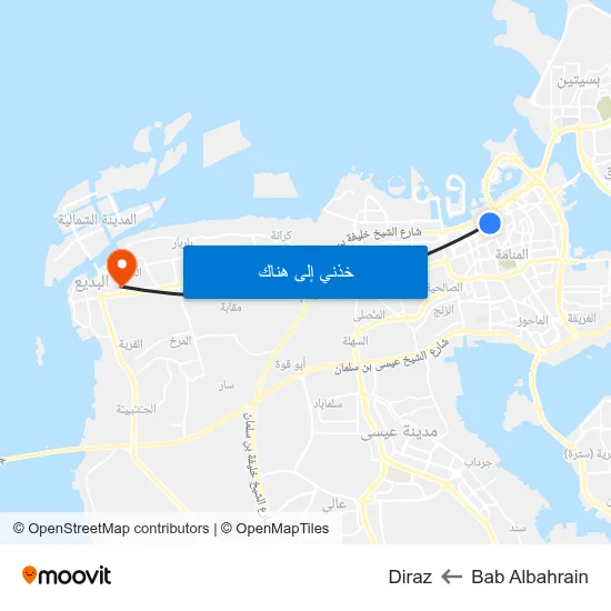 Bab Albahrain to Diraz map