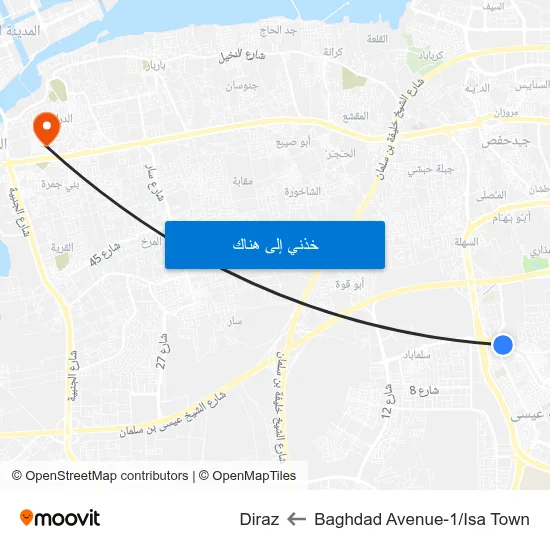 Baghdad Avenue-1/Isa Town to Diraz map