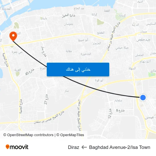 Baghdad Avenue-2/Isa Town to Diraz map