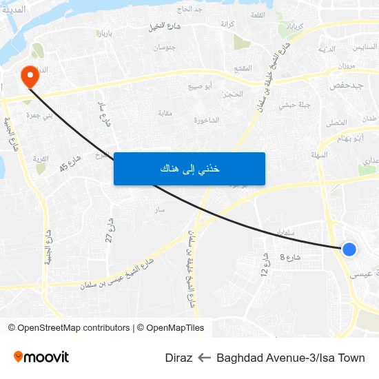 Baghdad Avenue-3/Isa Town to Diraz map