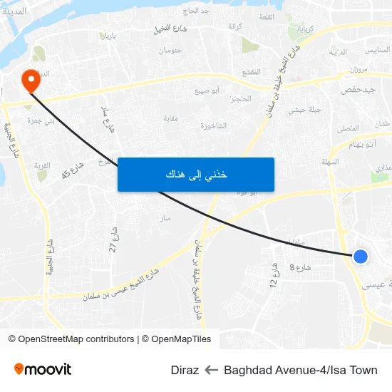 Baghdad Avenue-4/Isa Town to Diraz map