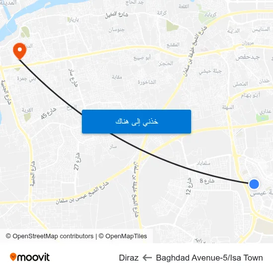 Baghdad Avenue-5/Isa Town to Diraz map
