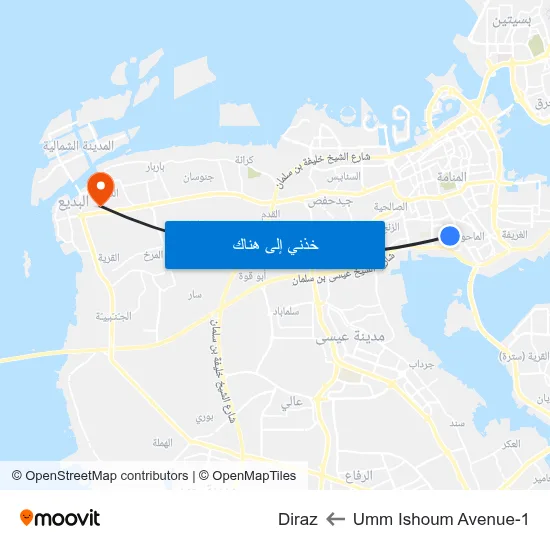 Umm Ishoum Avenue-1 to Diraz map