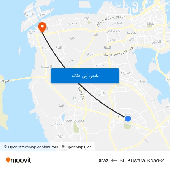 Bu Kuwara Road-2 to Diraz map