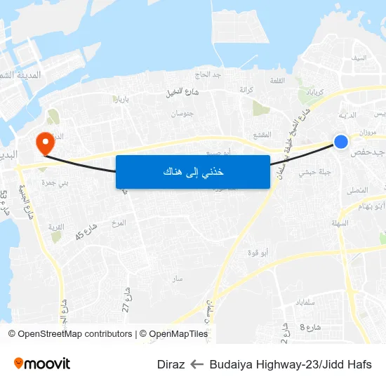 Budaiya Highway-23/Jidd Hafs to Diraz map