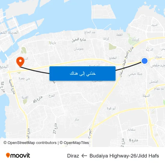 Budaiya Highway-26/Jidd Hafs to Diraz map