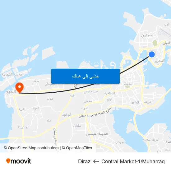 Central Market-1/Muharraq to Diraz map