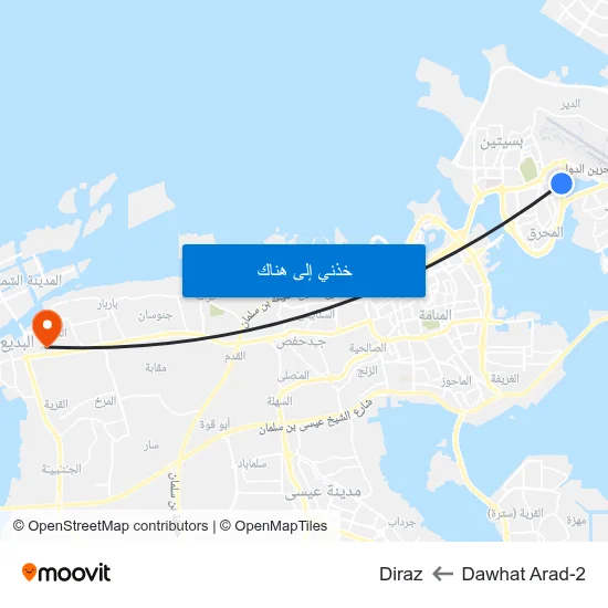 Dawhat Arad-2 to Diraz map