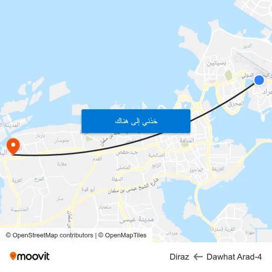 Dawhat Arad-4 to Diraz map