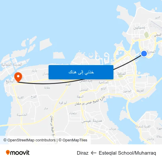 Esteqlal School/Muharraq to Diraz map