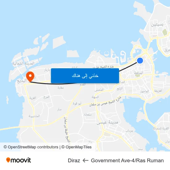 Government Ave-4/Ras Ruman to Diraz map
