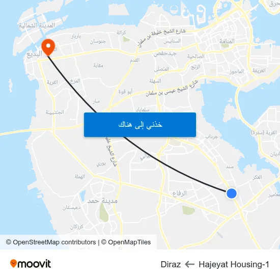 Hajeyat Housing-1 to Diraz map